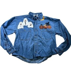 Denim Express Women's Denim Top Medium Halloween Ghosts Pumpkins